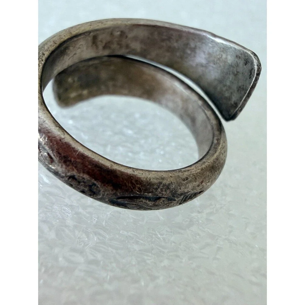 Vintage Heavy Solid Silver Tribal Ethnic Wrap Ring Size 7 Tested High Purity